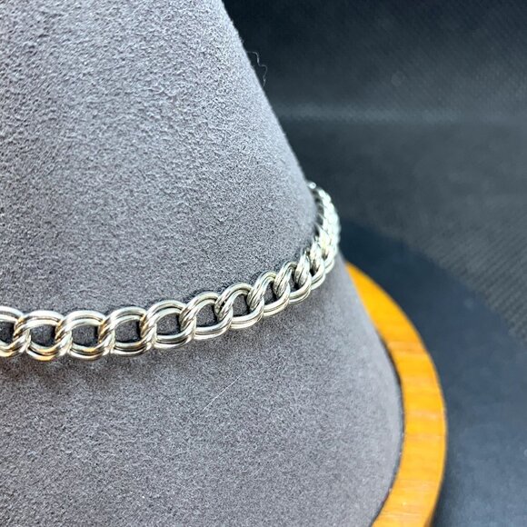VTG Solid Sterling Silver 925 Traditional Double Link Charm Bracelet 4.5mm 7'' L - Picture 3 of 9
